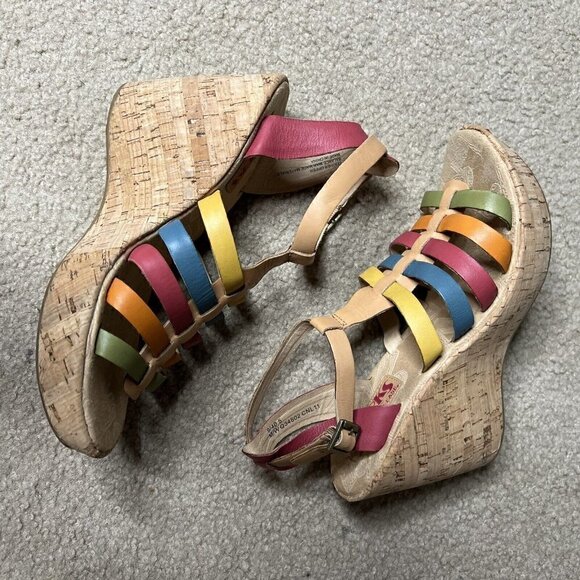 Korks Kork Ease Size 9 Sandals Womens Rainbow Open Toe Strappy Wedge Heel - Picture 8 of 10